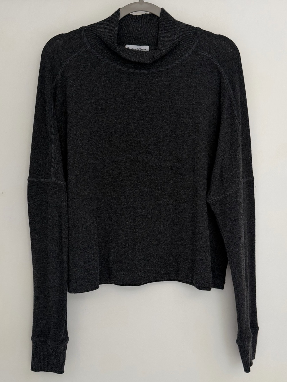 Michael Stars "Frida" Charcoal Gray Mock Neck Lightweight Boxy Sweater